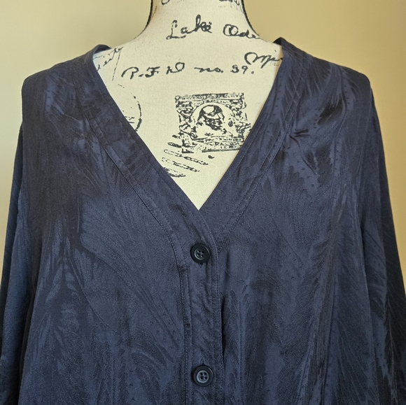 Autograph blouse navy blue textured button front womens 24 - Picture 2 of 11